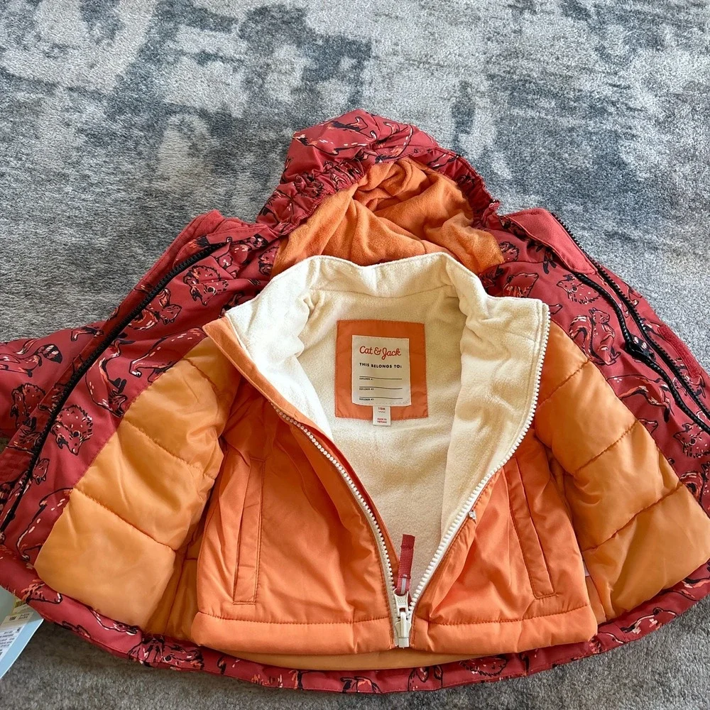 Cat and Jack 3 in 1 Jacket Boys 12 Months Orange Fleece Warm Winter Coat NEW